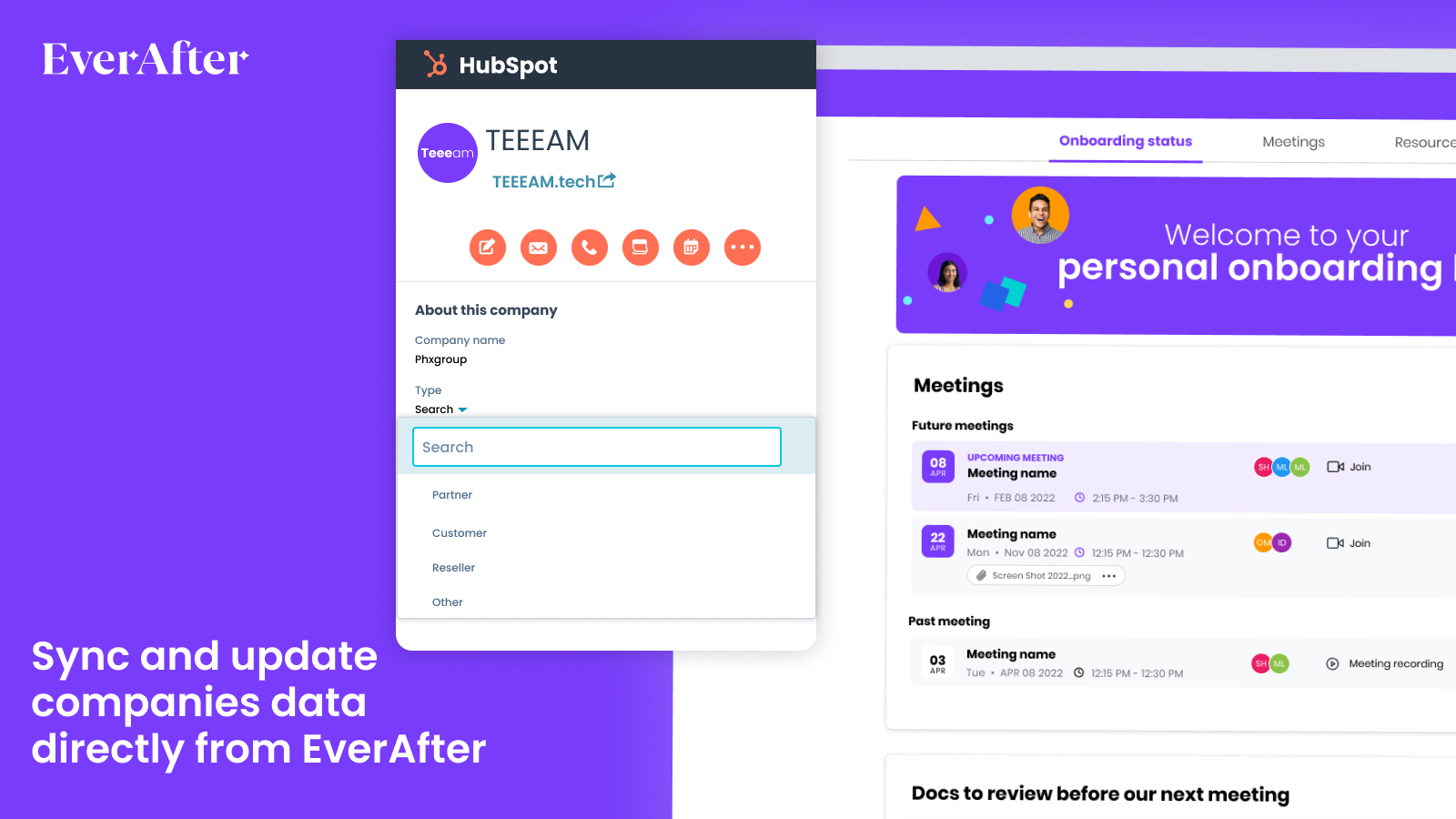Sync and update companies data directly from EverAfter